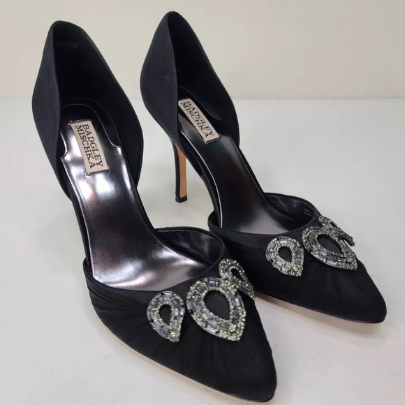 Badgley Mischka Dawn Black Satin Crystal Pump Size 10 M Womens - Picture 10 of 10